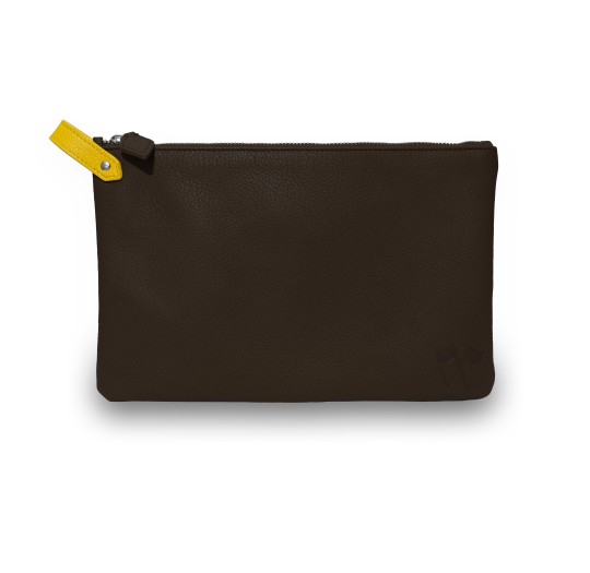 Pochette Vue Lac Volta en cuir marron