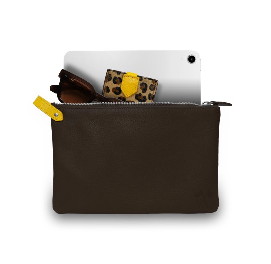 Pochette Vue Lac Volta en cuir marron
