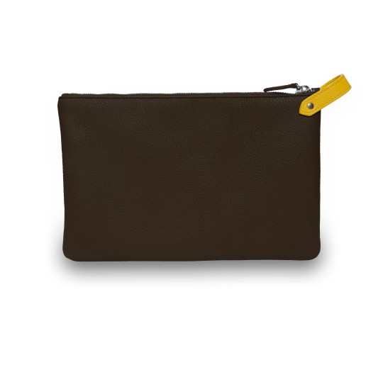 Pochette Vue Lac Volta en cuir marron